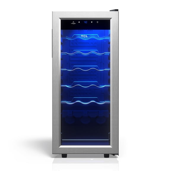 TCL Stainless Steel Single Door 18 Bottle Wine Cooler for Kitchen, Bedroom & Office, 1.8 Cu. Ft.