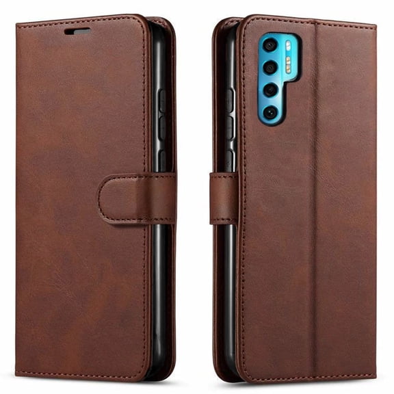 TCL 20 PRO 5G Case,  Included [Tempered Glass Screen Protector], Starshop Premium Leather Wallet Pocket Credit Card Slots-Brown