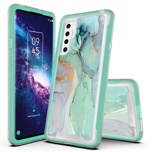 TCL 20 Pro 5G Case, Rosebono Hybrid Graphic Design Pattern Hard Back Pannel Cover Case For TCL 20 Pro 5G (Green Marble)