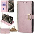 thumbnail image 1 of for TCL 20R 5G Bling Phone Case with Metal Shoulder Strap, Sparkly Shiny Checkered Folio Flip Cover Women Girl, Magnetic Buckle, Card Holder Cash Slot, Stand Support, 1 of 8