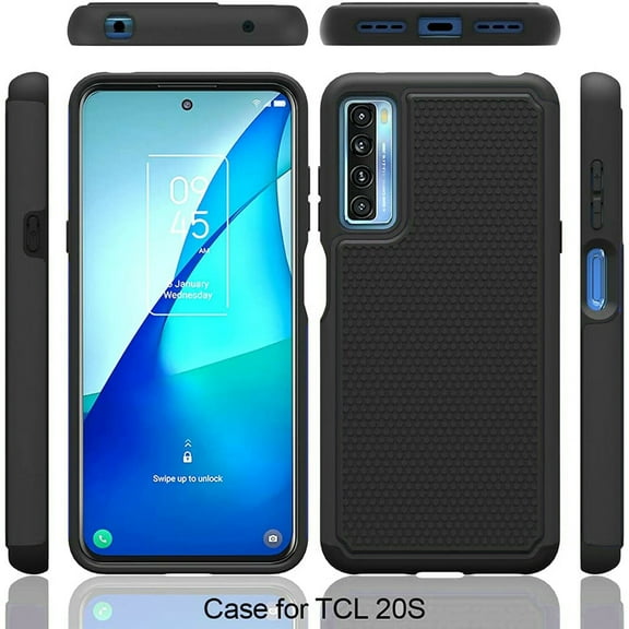 TCL 20S Case, [Not Fit TCL 20L/20 Pro] Military Grade 6 Feet Drop Test Protection Dual Layer Cover-Black