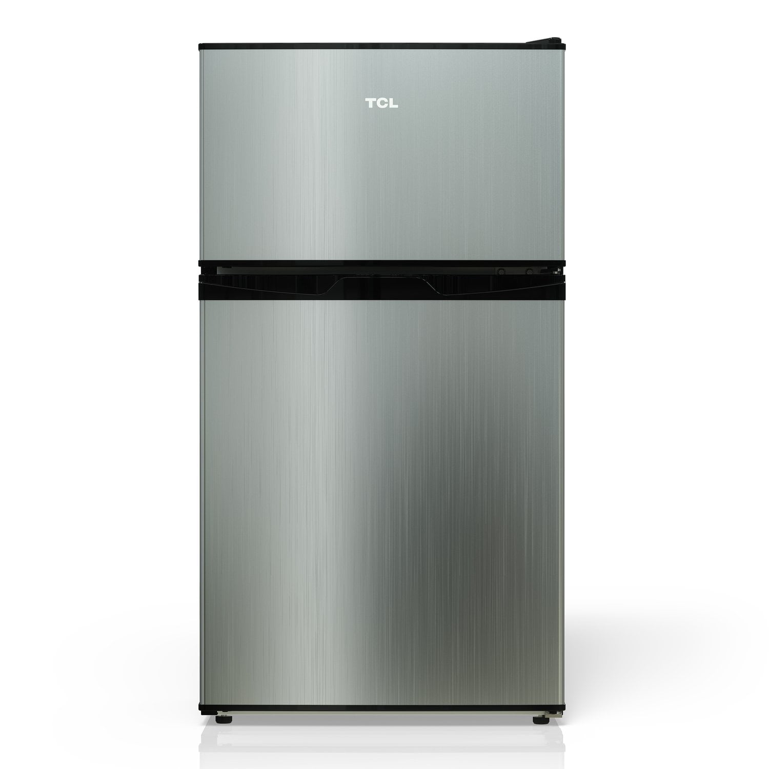 TCL Silver Compact Two-Door Refrigerator with Freezer for Dorm, Office & Garage, 3.1 Cu.