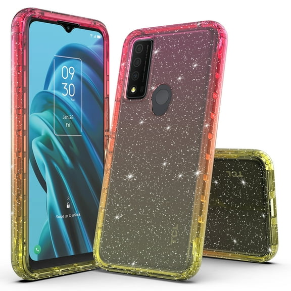 TCL 30 XE 5G Case, Rosebono Hybrid Glitter Sparkle Transparent Colorful Gradient TPU Skin Cover Protection Case For TCL 30 XE 5G (Gold/Pink)