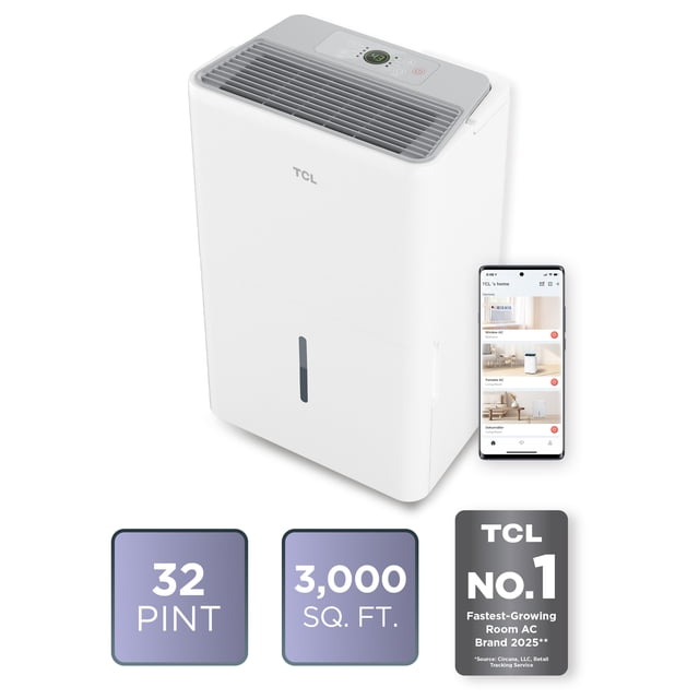 A Continuous Resource TCL 32 Pint Smart Dehumidifier (White) - Energy Star Certified, Precise ...