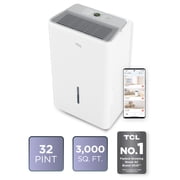 TCL 32 Pint Smart Dehumidifier White - Energy Star Certified, Precise Humidity Control, Quiet Operation, Bucket and Continuous Drain, Compact & Portable Design, Rooms up to 3,000 sq ft - W32D93W