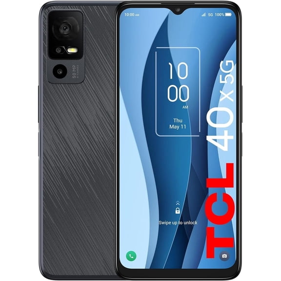 TCL 40 X 5G Unlocked Phone, 6.56 Inch HD+ Display Smartphone, 5000 mAh Cell Phone, 50MP Main Camera, Android 13, 4GB + 64GB Mobile Phone, U.S. Version, Starlight Black