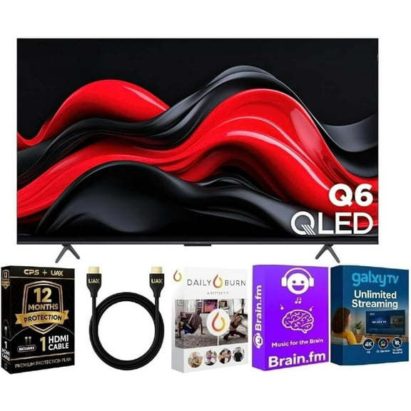 TCL 50 Inch Class 4K QLED Smart TV HDR Dolby Vision Atmos HDMI Cable Streaming Bundle WiFi Bluetooth Google TV Voice Remote CPS 12 Month Protection
