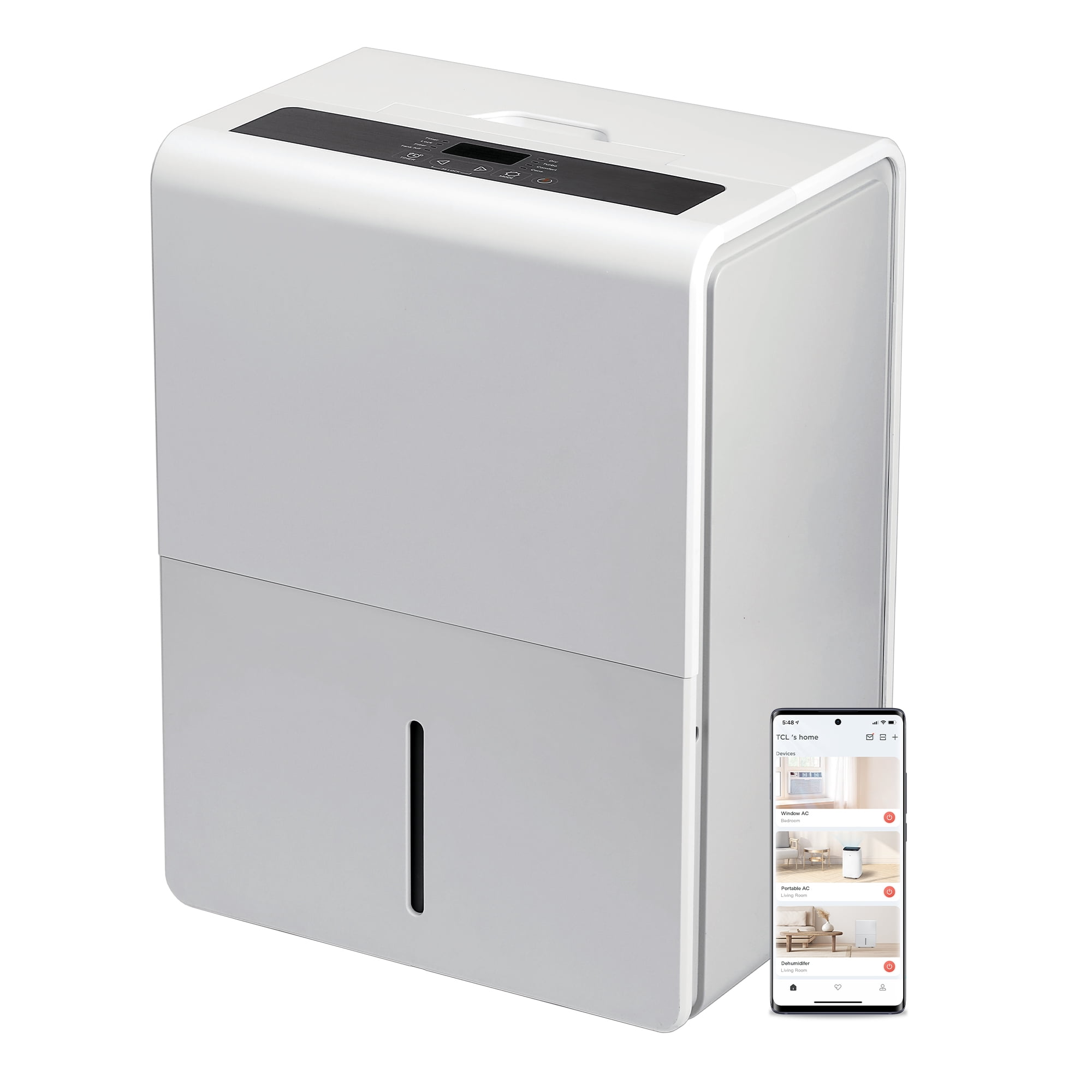 TCL 50 Pint Smart Dehumidifier with Pump, 4,500 sq. ft., White, W50D9P2, NEW