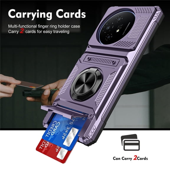 For TCL 50 XL 5G Phone Case with Finger Ring Holder Kickstand, Card Slots,Heavy Duty Shockproof Rugged Protective Working with Magnetic Car Phone Mount,Purple,For TCL 50 XL 5G