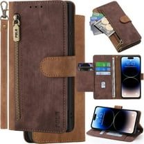 for TCL 505 Leather Phone Case Wallet, Colors-block Style Folio Flip Cover Zipper Pocket, Anti-theft Multi layered Card Slot Cash Holder Photo Bag, Magnetic Buckle, Wrist Lanyard