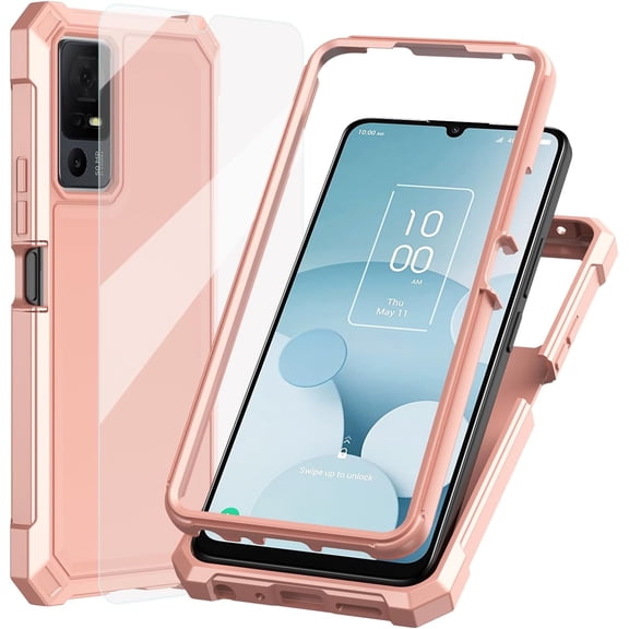 for TCL 505 T509A Case,Jitterbug Smart 4/TCL 40XL/TCL 40T Case with Screen Protector, Dual Layer Protection, Shock-Absorbing Corner TPU Bumper, Slim Silicone Phone Cover for Jitterbug 4 Rose Gold