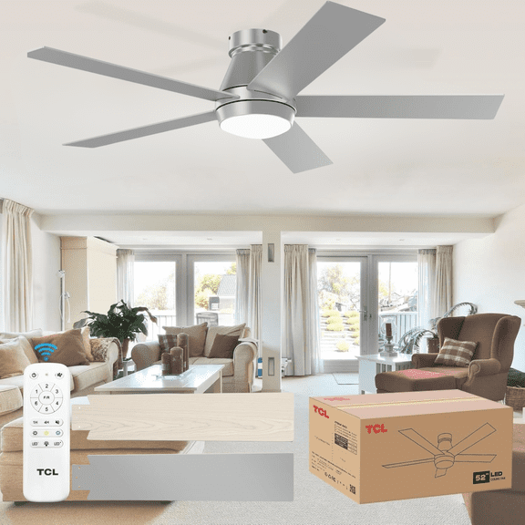 TCL 52" Silver Flush Mount Ceiling Fan with Lights