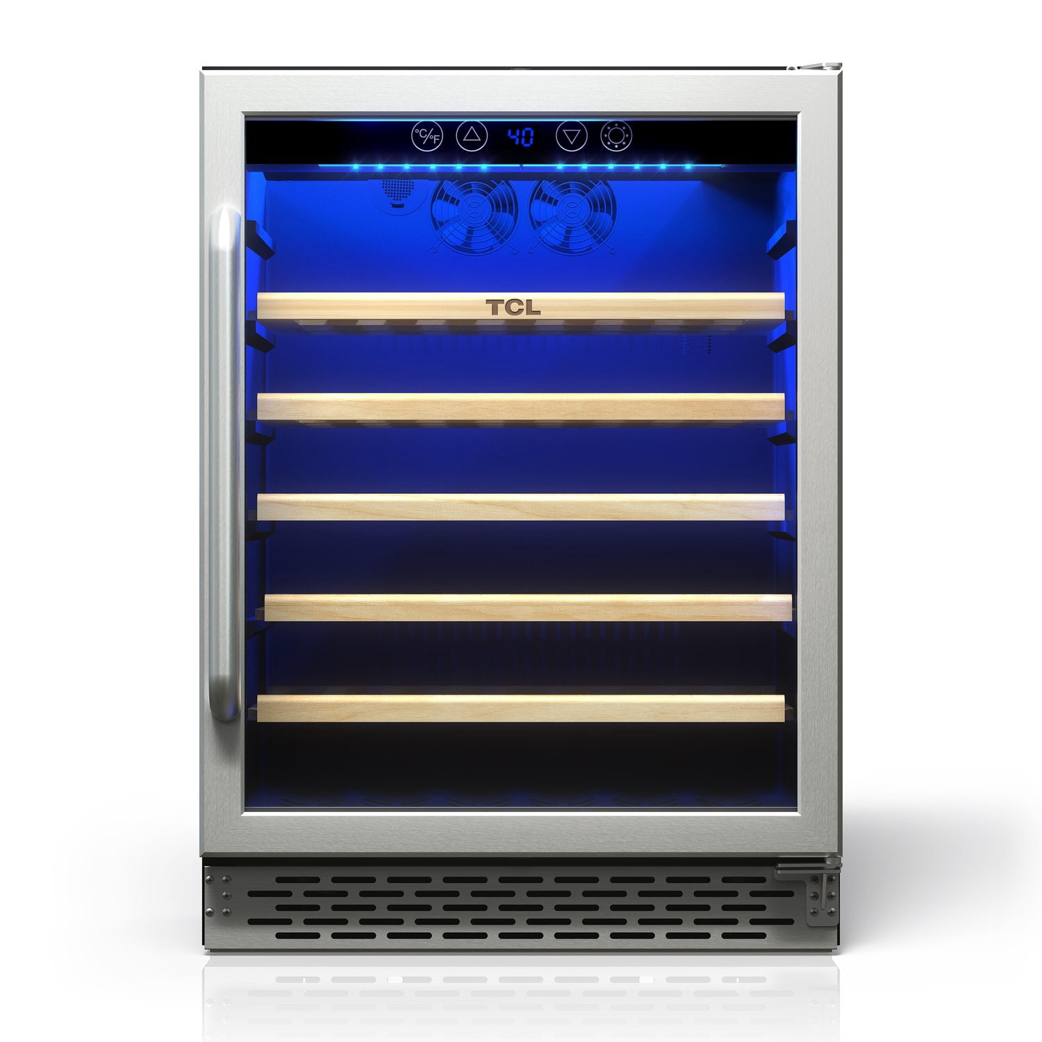 TCL Stainless Steel Single Door 52 Bottle Wine Cooler for Kitchen, Bedroom & Office, 5.3 Cu. Ft.