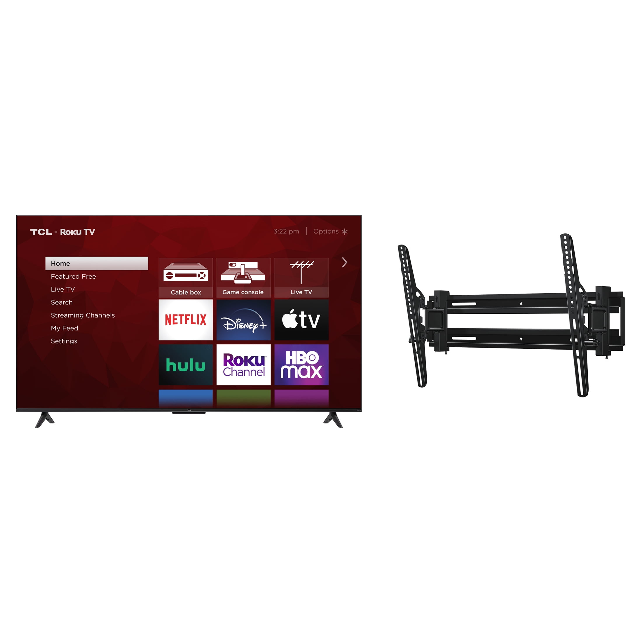 TCL 55" 4K Roku TV with SANUS Vuepoint FLT1 Extend + Tilt TV Wall Mount