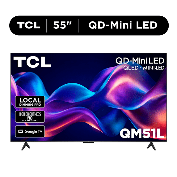 TCL 55" QM51L Series QD-Mini LED 4K QLED UHD HDR Smart Google TV (NEW 2026) - New Halo Control System, Local Dimming Pro, High Brightness Pro, TCL AIPQ Processor, Game Accelerator 144 - 55QM51L