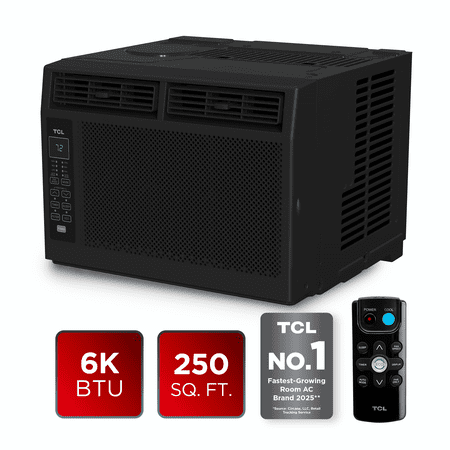 TCL 6000 BTU (6000 BTU DOE) 250 sq ft Window-Mount Air Conditioners, Black