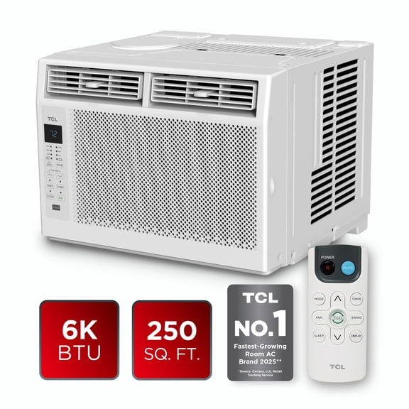 TCL 6,000 BTU Window Air Conditioner (White) - 250 Sq ft, LED Display, Included Remote - W6W32
