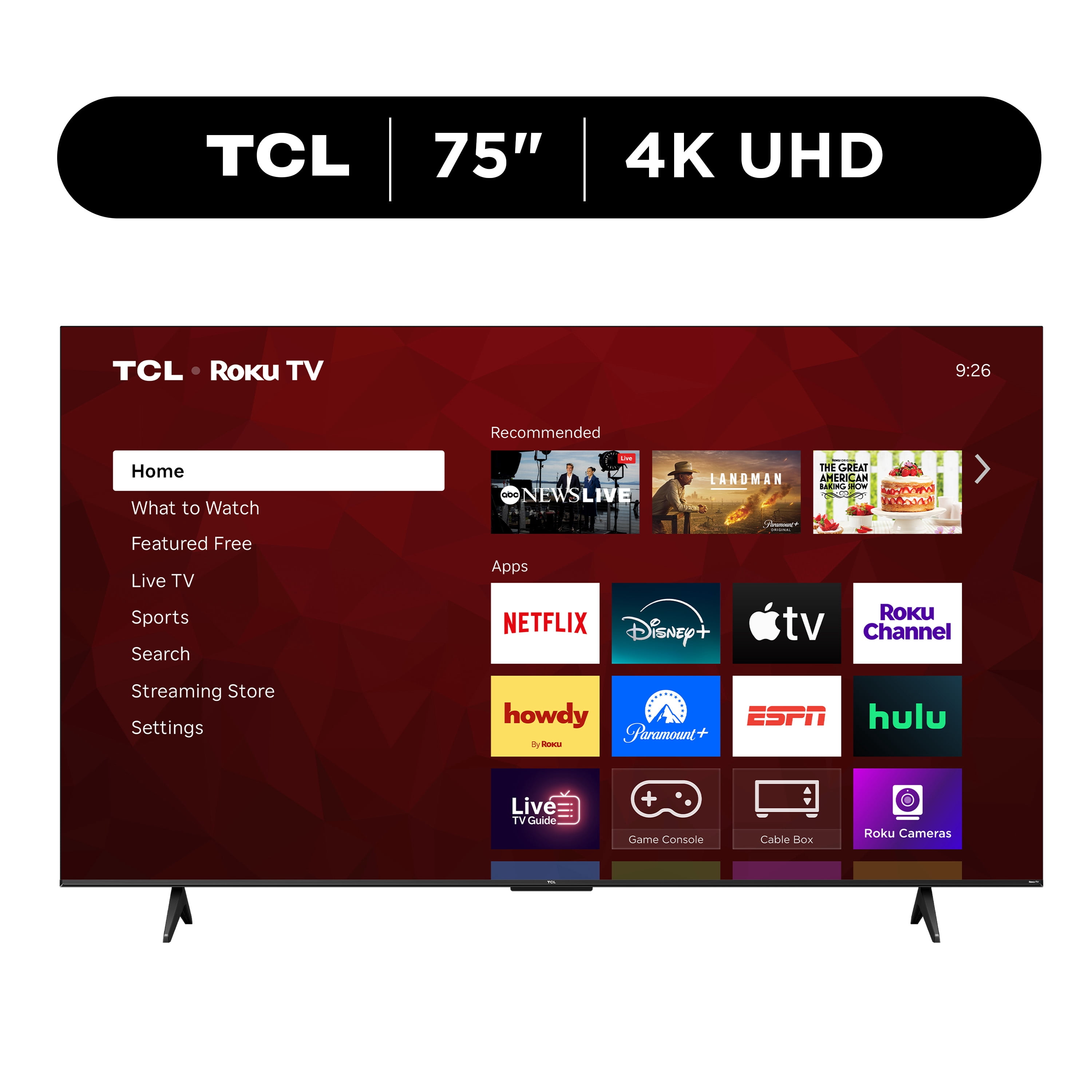TCL 75” Class S55LR Series 4K HDR LED Smart Roku TV (New 2026) - High Brightness LED Backlight, Wide Color Gamut, Motion Rate 240, Game Accelerator 120, Auto Game Mode - 75S55LR