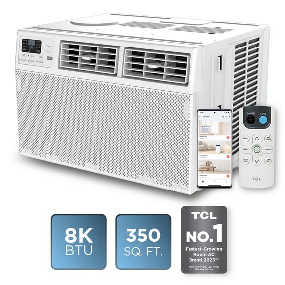 TCL 8,000 BTU Smart Window Air Conditioner (White) - 3-in-1 AC, Fan & Dehumidifier, App, Voice, & Remote Control, Sleep & Eco Mode, Timer, Washable Filter, Cools up to 350 Sq ft - W8W92-4