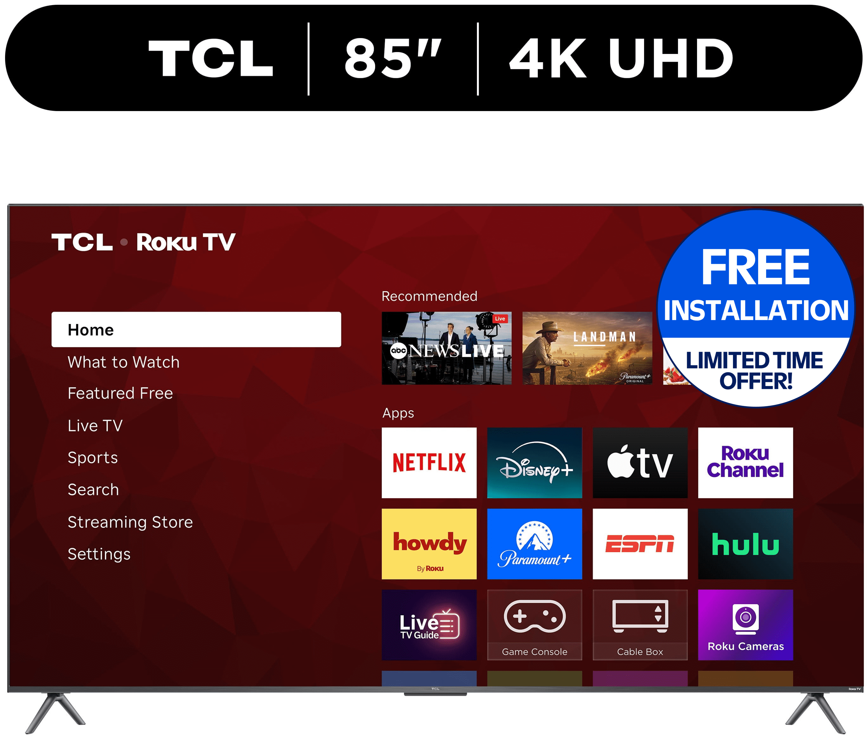 TCL 85" Class S4 4K UHD HDR Smart TV with Roku TV (NEW 2025) - 85S41CR