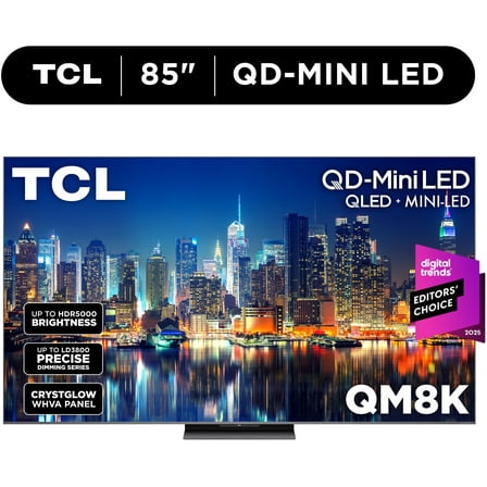 TCL 85" Class QM8K Series QD-Mini LED QLED 4K UHD Smart Google TV (NEW, 2025) - 144Hz, Local Dimming, CrystGlow WHVA Panel - 85QM8K
