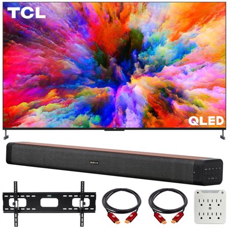 TCL 98" Class XL Collection 4K UHD QLED Dolby Vision HDR Smart Google TV Bundle with Deco Home 60W 2.0 Channel Soundbar, 37"-100" TV Wall Mount Bracket Bundle and 6-Outlet Surge Adapter