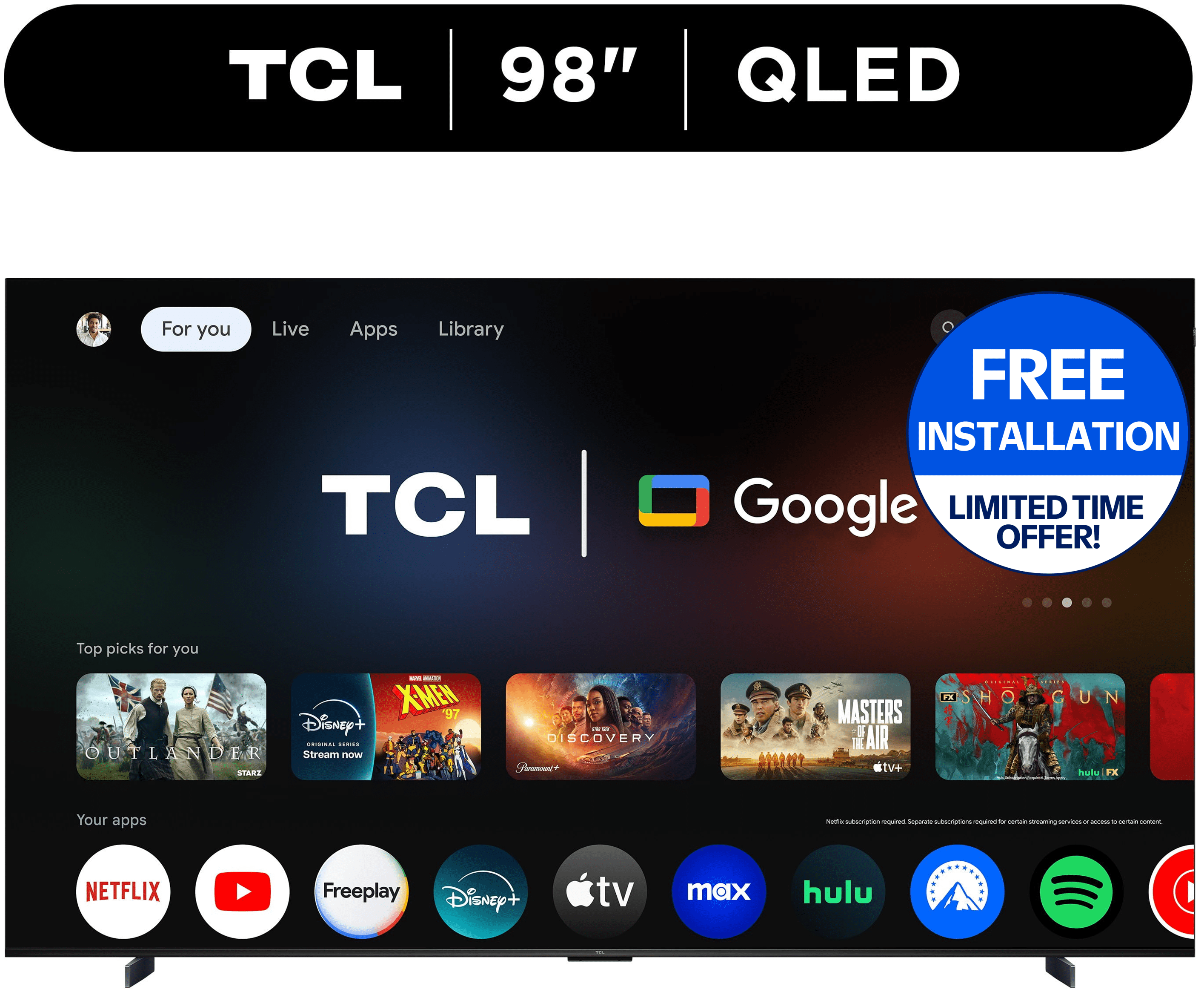 TCL 98" Q Series (NEW 2025) 4K QLED, 144Hz, Dolby Vision HDR & Dolby Atmos Google TV, including Built-in Google Assistant with Voice Remote – 98Q51CG