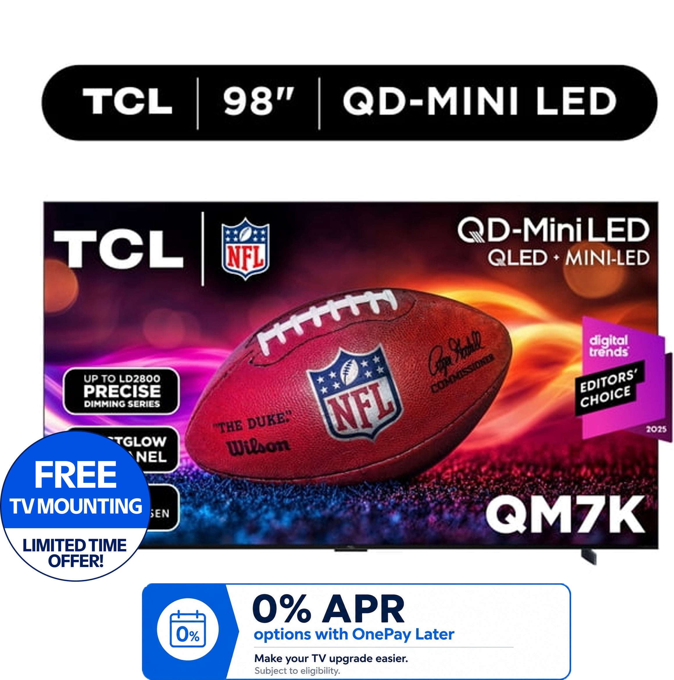 TCL 98" Class QM7K Series QD-Mini LED QLED 4K UHD Smart Google TV (NEW, 2025) - 144Hz, Local Dimming, Audio by Bang &amp; Olufsen - 98QM7K deal from Walmart