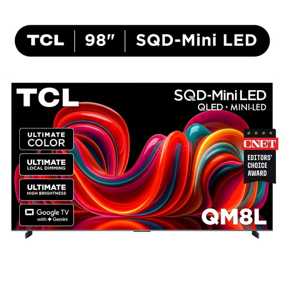 TCL 98” QM8L Series SQD-Mini LED QLED Smart Google TV (NEW 2026) - TCL Deep Color System with Super QLED, Up to LD4000 Precise Dimming Series, Up to HDR6000 Peak Nits, WHVA 2.0 Ultra Panel - 98QM8L