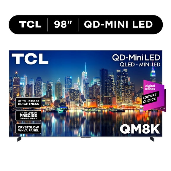 TCL 98" Class QM8K Series QD-Mini LED QLED 4K UHD Smart Google TV (NEW, 2025) - 144Hz, Local Dimming, CrystGlow WHVA Panel - 98QM8K