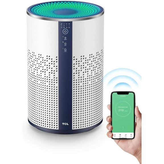 TCL Breeva A1 Air Purifier for Home, Bedroom, Smart Wi-Fi Alexa Control, True H13 HEPA Air Filter Remove 99.97% Smoke, Odor, Pet Dander, Dust, Pollen, Air Cleaner, with Night Light (A1W15W)