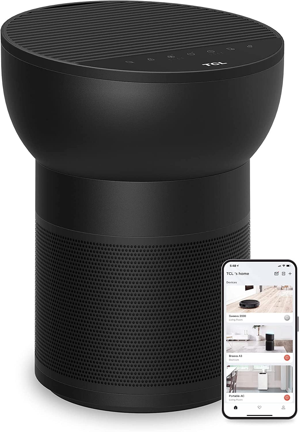 TCL Breeva A2 Wi-Fi Smart Air Purifier and Humidifier, Up to 882 Sq Ft, 4-Stage True HEPA (H13), Removes 99.97% of Dust/Bacteria/Odors & More, App & Voice Control, Auto Shield, Quiet, Black