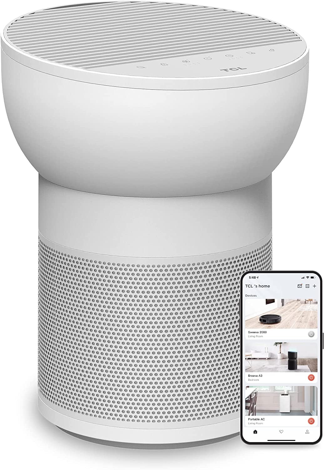 TCL Breeva A2 Wi-Fi Smart Air Purifier and Humidifier, Up to 882 Sq Ft, 4-Stage True HEPA (H13), Removes 99.97% of Dust/Bacteria/Odors & More, App & Voice Control, Auto Shield, Quiet, White