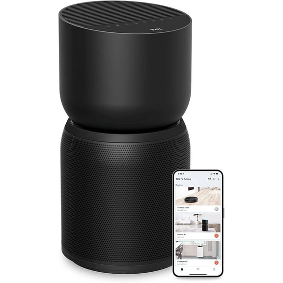 TCL Breeva A3 Smart Air Purifier, up to 1230 sq. ft., 5-Stage Filtration System, True HEPA (H13) Removes 99.97% of Dust / Bacteria / Odors, App & Voice Control, Ultra-Quiet, Black, A315B