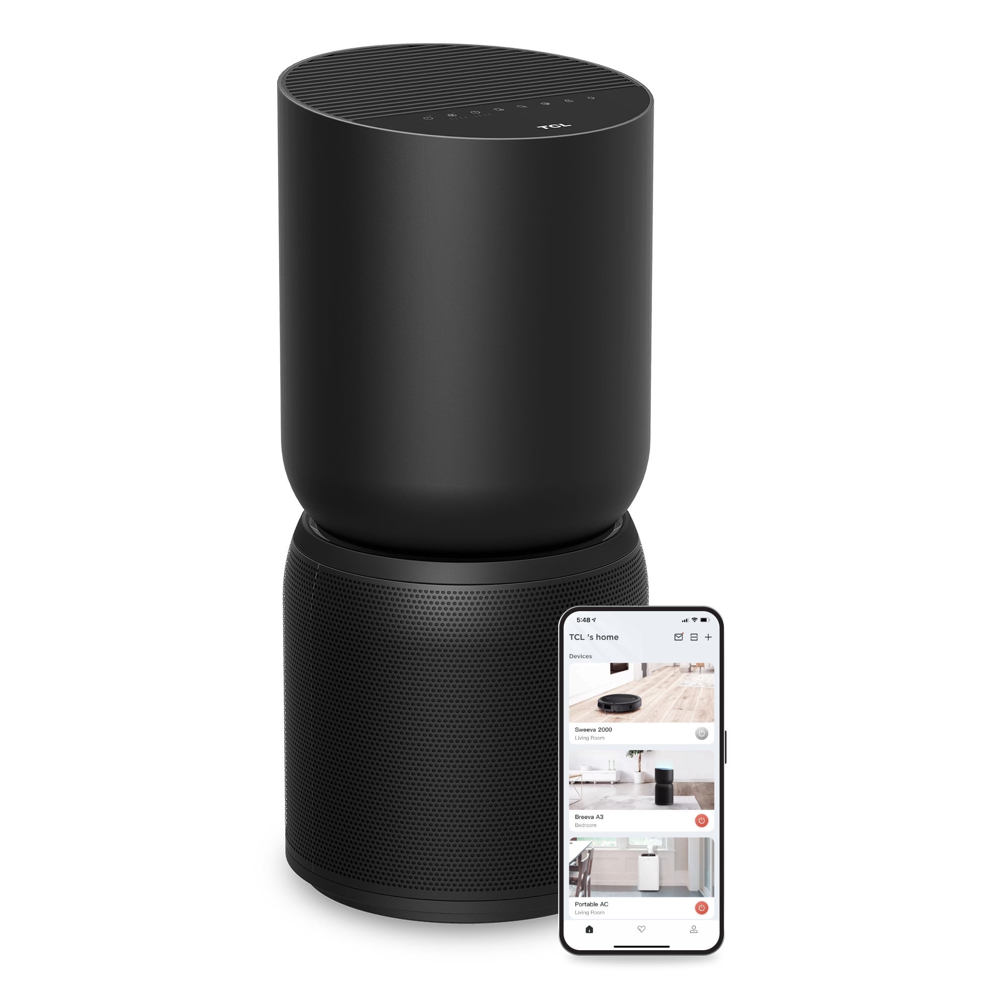 TCL Breeva A5 Smart Air Purifier, 365 sq. ft. up to 1765 sq. ft., 5-Stage Filtration System, True HEPA (H13) Removes 99.97% of Dust / Bacteria / Odors, App & Voice Control, Ultra-Quiet, Black, A515B