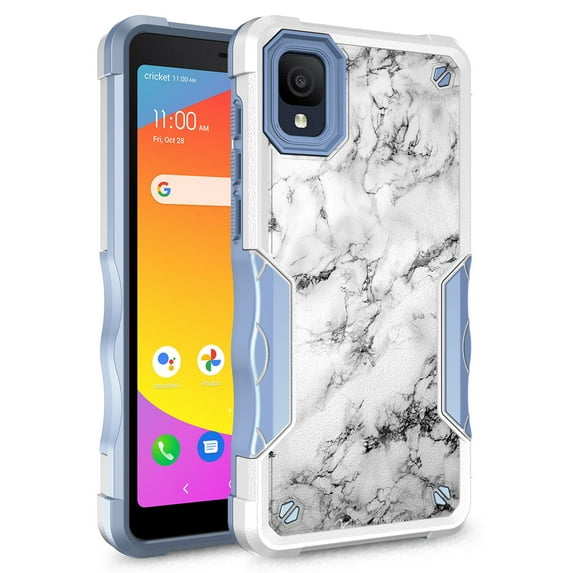 TCL ION Z Case, Rosebono Hybrid Dual Layer Graphic Design Pattern Heavy Duty Protection Case For TCL ION Z (White Marble)