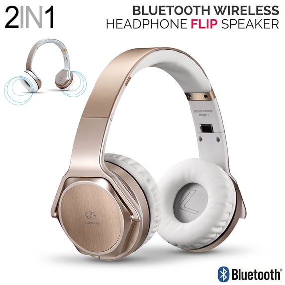 for TCL Revvl 4+ Headphones Over-Ear 2 in 1 Cordless Foldable Twist-Out Speaker Wireless Stereo Bass Headphone with NFC FM Radio/AUX/TF Card Slot Sports Retractable Headband (GOLD)
