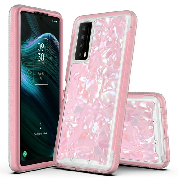 TCL Stylus 5G Case, Rosebono Hybrid Graphic Design Pattern Hard Back Pannel Cover Case For TCL Stylus 5G (Pink Shell)