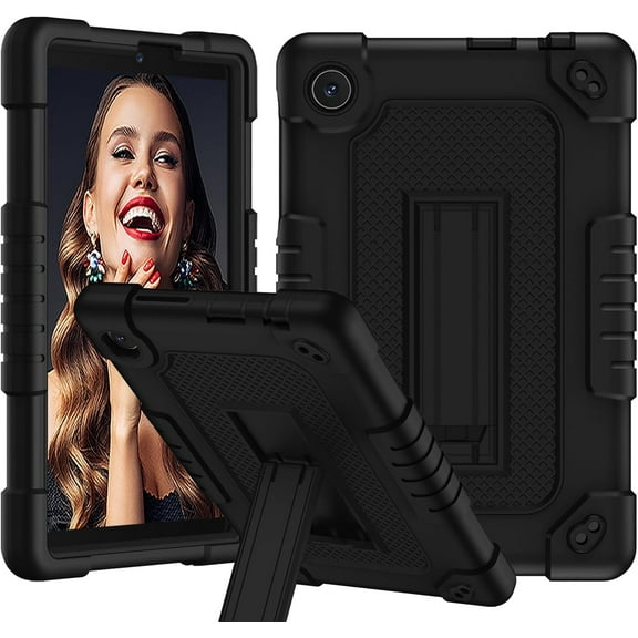 For TCL TAB 8 LE Tablet Model 9137W / for TCL TAB 8 WiFi Model 9132X for TCL Tab 8V / Tab 8 SE (6048E) Case with Shoulder Strap Soft Silicone Hard Back Rugged Full-Body Cover Case (Black)
