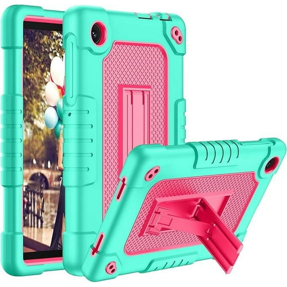 for TCL TAB 8 WiFi 9132X/for TCL TAB 8 LE 9137W Tablet Case Soft Silicone Rubber Had Back Shell Kids Friendly Built in Stand Shoulder Strap for TCL TAB 8 WiFi/TCL TAB 8 LE (Green+Pink)