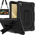 thumbnail image 1 of for TCL Tab 8 V/Tab 8 SE (6048E) Tablet Case Soft Silicone Rubber Heavy Duty Hybrid Had Back Shell Protection Shockproof Kids Friendly with Built in Stand Shoulder Strap (Black+Black), 1 of 6
