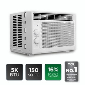 TCL 5,000 BTU Window Air Conditioner (White) - Cools up to 150 sq ft, High-Efficiency Cooling Technology, 2-in-1 Cooling & Fan, 7 Temperature Settings, Compact Fit, Washable Filter - W5WC72M