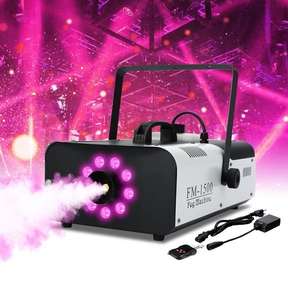 TCFUNDY 1500W 9 LED Fog Machine RGB 3IN1 Fogger Smoke Maker with Wireless Remote Controller