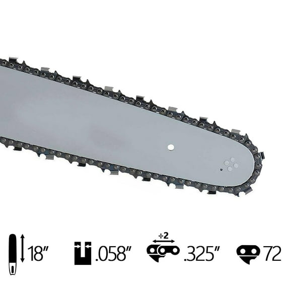 TCMT 18" Chainsaw Chain & Guide Bar Combo Kit (.325" Pitch, .058" Gauge, 72 Drive Links)