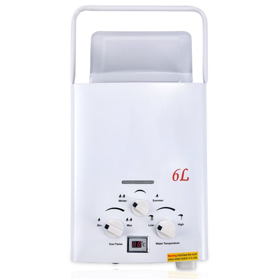 TCFUNDY 6L Liquid Propane Portable Tankless Water Heater 1.6 GPM LPG Instant Hot Boiler with Digital Display for Outdoor RV