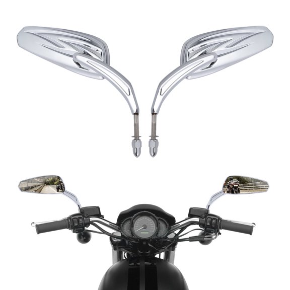 TCMT 8mm Tribal Motorcycle Rear View Mirrors, Fit for Harley Sportster XL1200 883 Softail Fat Bob Street Bob Low Rider Touring Road King Road Glide Street Glide Electra Glide, Chrome
