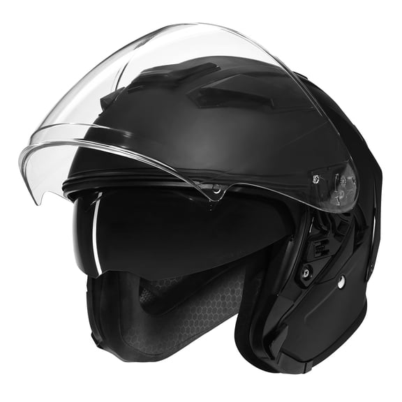 TCMT Adult 3/4 Half Open Face Motorcycle Helmet, DOT Approved Lightweight ABS Shell, Dual Visor with Clear & Tinted Shields, Bluetooth Ready Removable Padding Matte Black, Size M