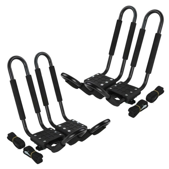 TCMT Black Universal Steel Kayak Rack, J-Style Automotive Roof Load Bars (2 Pairs)
