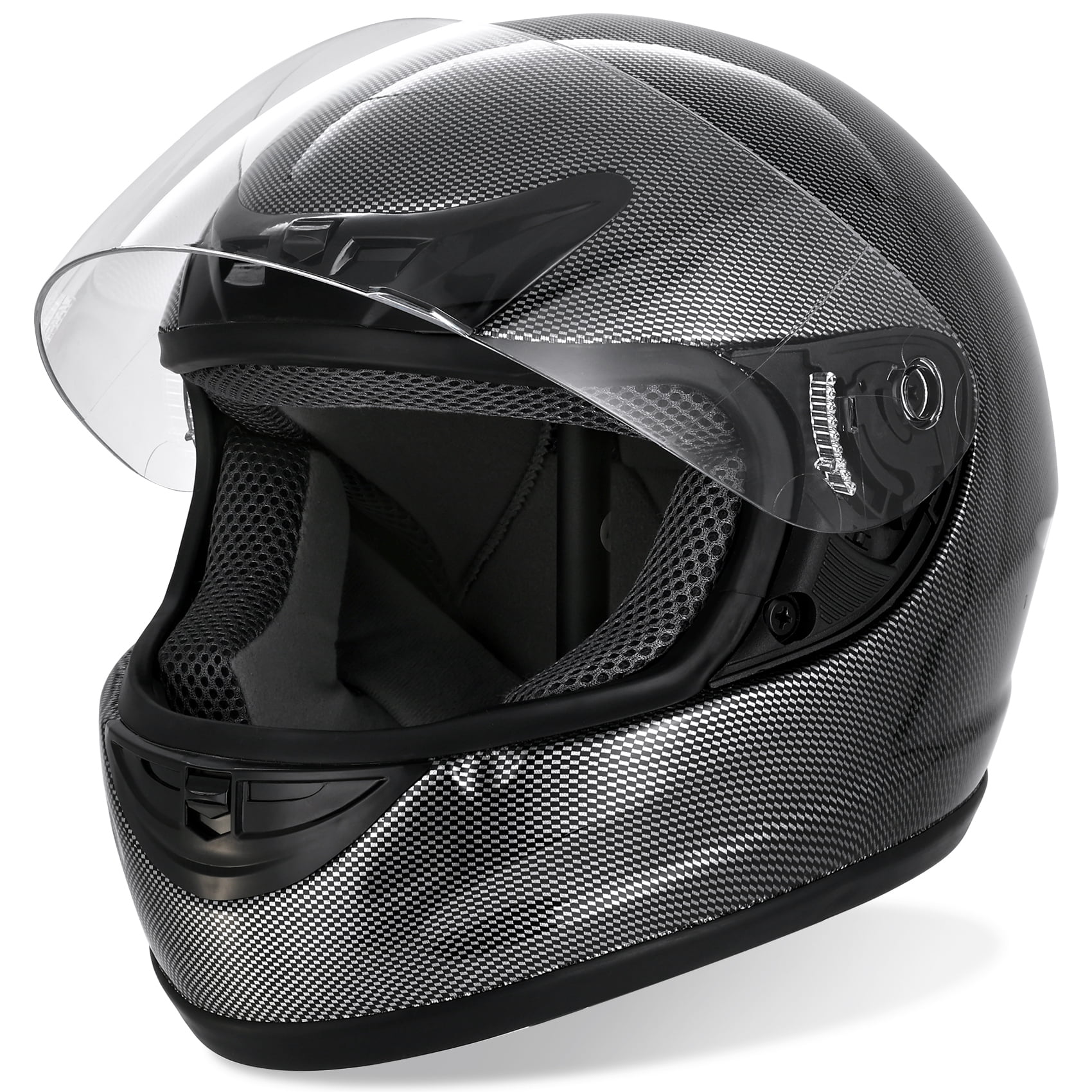 TCMT DOT Adult Full Face Motorcycle Helmet Black Carbon Fiber with Flip Up Modular for Motocross Offroad Street Dirt Bike L Size