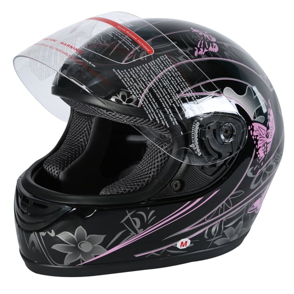 TCMT DOT Adult Full Face Motorcycle Helmet Black Pink Butterfly with Flip Up Modular for Motocross Offroad Street Dirt Bike M Size
